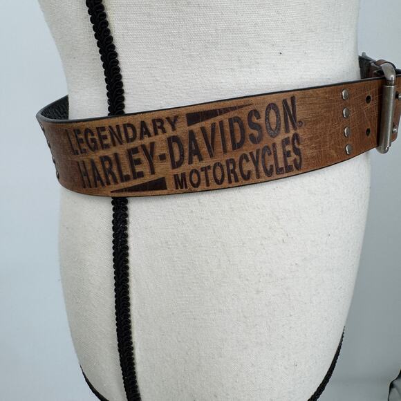 Harley Davidson Men's 30 Brown Studded Brown Leather Belt 97652/04V - Picture 3 of 6